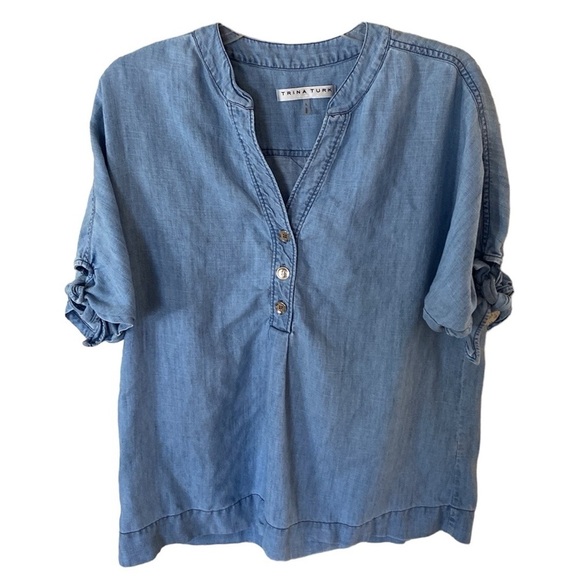 Trina Turk Calle Ocho Chambray tie top size L - Picture 1 of 6